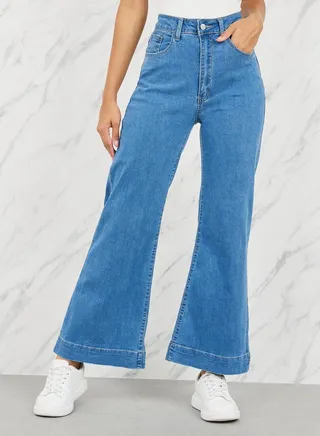 High Rise Flared Wide Leg Ankle Length Jeans 