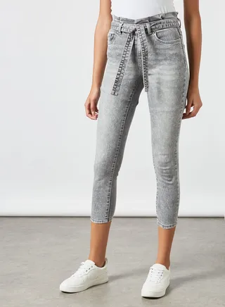 Ankle Grazer Skinny Paperbag Jeans Grey 