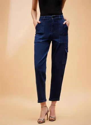 High Rise Multi Pockets Balloon Fit Jeans 
