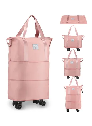 Rolling Duffle Bag with Wheels  Expandable Foldable Duffle Bag with Wheels and Handle for Travel Rolling Luggage bag Carry on Duffel Bag  Wheeled Travel Duffle Bag  Large Weekend Bag Pink 