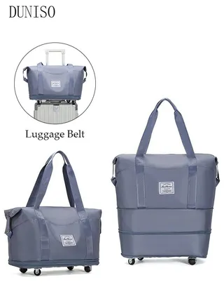 Large Capacity Foldable Luggage Bag Expansion Travel Duffel Bag with Dry and Wet Separation and Universal Wheel Portable Travel Lightweight Waterproof Oxford Duffel Fabric Bag for Weekender Sports Gym 