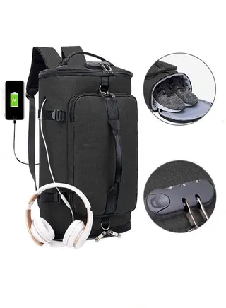 Anti theft Duffel Bag Independent Shoe Warehouse Backpack for Men Outdoor Travel Sports Gym Black 
