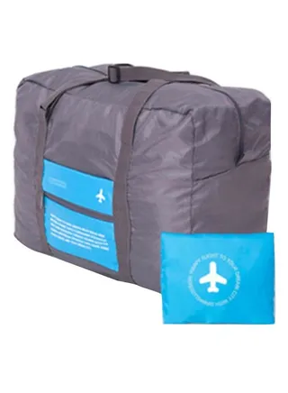 Foldable Waterproof Travel Duffle Bag With Small Case Grey/Blue 