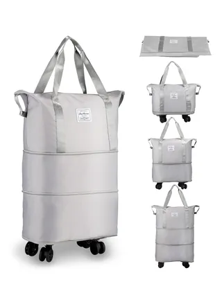 Rolling Duffle Bag with Wheels  Expandable Foldable Duffle Bag with Wheels and Handle for Travel Rolling Luggage bag Carry on Duffel Bag  Wheeled Travel Duffle Bag  Large Weekend Bag Grey 