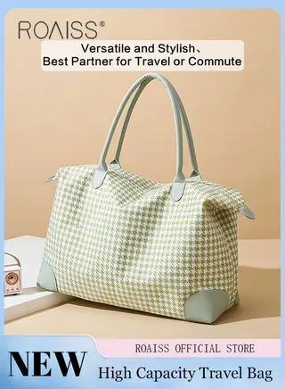 Stylish Houndstooth Duffel Bag Unisex Large Capacity Waterproof Gym Bags for Fitness Training Outdoor Travel with Comfortable Handheld Suitable for Women or Men Weekender Overnight Outing Time 