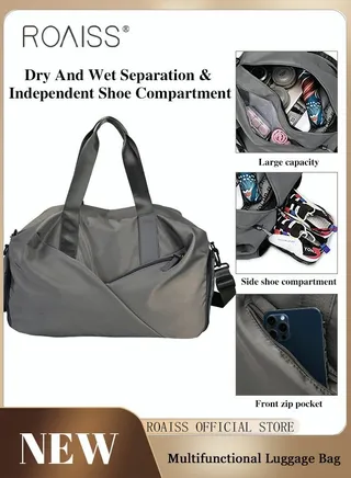 Multi Functional Large Capacity Carry on Luggage Bag Wet and Dry Separation Shoe Compartment Gym Bag Suitcase with Pull Rod Perfect for Short Business Trips and Travel 