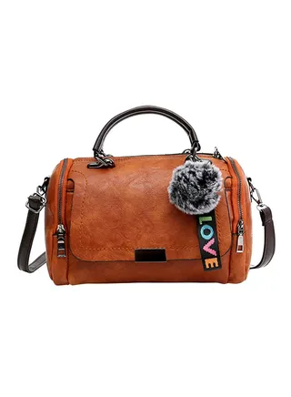 Zipper Closure Duffel Bag Brown 