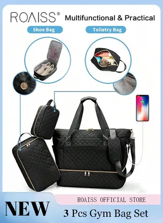 Large Capacity Duffle Bag and 2 Small Zipper Pouch Bag Combination Set Unisex Multi-Functional Waterproof Shoulder Crossbody Bags Sets for Travel Business Trip or Gym Suitable for both Women and Men 