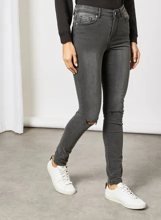 Ripped Detail Jeans Dark Grey 