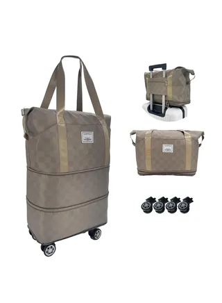 Foldable Travel Bag Expandable, Rolling Duffle Bag with Wheels, Carry On Luggage with Wheels, Weekender Travel Bag with Detachable Rolling Wheels for Women and Men, Travel Tote Duffel Bag, Black 