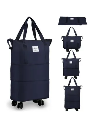 Travel Duffle Bag with Wheels, Expandable Foldable Duffle Bag, Rolling Luggage bag Carry on Duffel Bag, Blue 