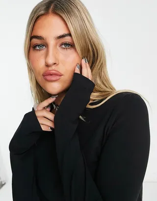 Weekday Mini long sleeve crop top in black