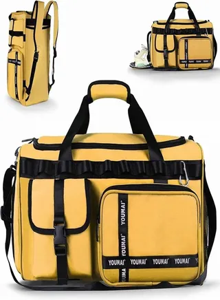 Gym Bag 2 in 1 Travel Bag Backpack Overnight Bags, 45L Portable Travel Lightweight Waterproof Travel Luggage Hand Carry Bag for Weekender Sports, Gym, Vacation Weekend Bag for Men Women (Yellow) 