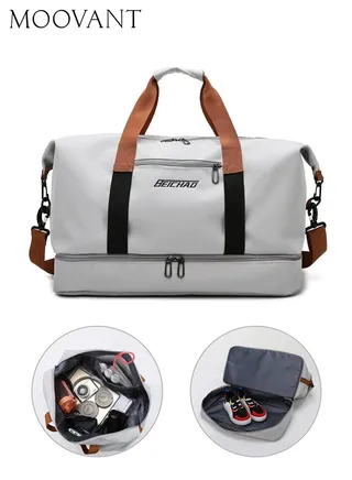 Travel Sports Gym Bag Weekender Workout Carry On Overnight Bag Duffle Shoulder Bag with Luggage Sleeve and Shoe Compartment Grey 