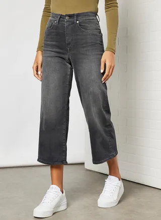 High Waist Wide Leg Jeans Black Denim 