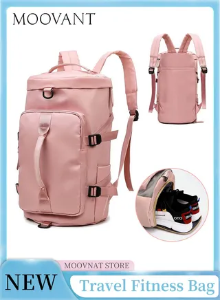 Large Capacity Gym Bag Sports Duffle Bag Travel Backpack Weekender Overnight Bag with Shoes Compartment for Men and Women Pink 