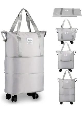 Travel Duffle Bag with Wheels, Expandable Foldable Duffle Bag, Rolling Luggage bag Carry on Duffel Bag, Shoulder Weekender Overnight Bag , Grey 