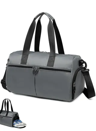 Waterproof Gym Bag Sport Duffel Bag with Wet Pocket&Shoe Compartment Sports Tote Gym Bag Travel Totes Bag (Shoulder Bags Grey) 
