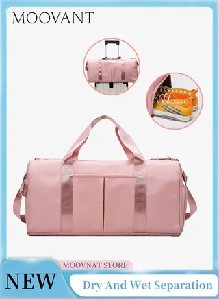 Large Capacity Gym Bag with Shoes Compartment Sports Bag with Waterproof Pocket for Wet Towels Travel Duffel Bag Pink 