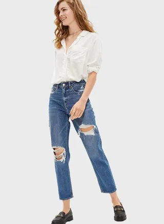 Ripped Straight Jeans 