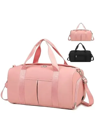 Gym Bag for Men Women, Waterproof Duffle Bag Carry On Weekender Bag with Shoe Compartment & Wet Pocket,Lightweight Tote Bag Pink 