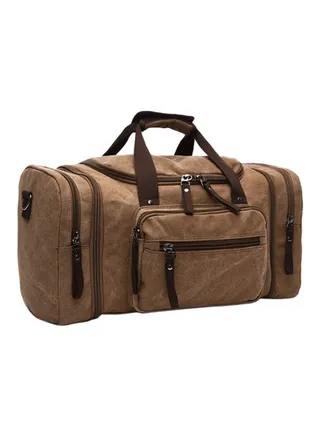 Leather Zipper Closure Duffel Bag Khaki Brown 