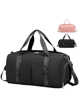Gym Bag for Men Women, Waterproof Duffle Bag Carry On Weekender Bag with Shoe Compartment & Wet Pocket,Lightweight Tote Bag Black 