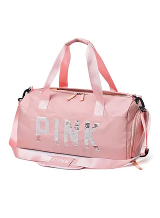 New Large Capacity Letter Printed Sequins Duffel Bag Pink 
