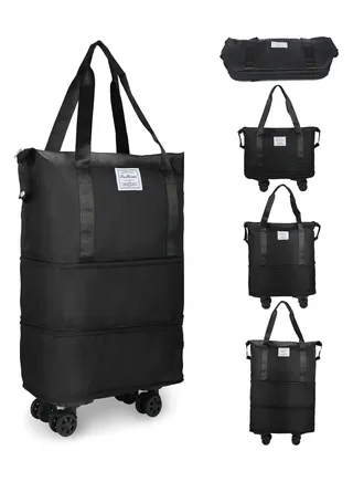 Duffle Bag with Wheels Expandable Foldable Duffle Bag for Travel Rolling Luggage bag Carry on Duffel Bag Travel Duffle Bag Large Weekend Bag Hand Shoulder Bag (Black) 