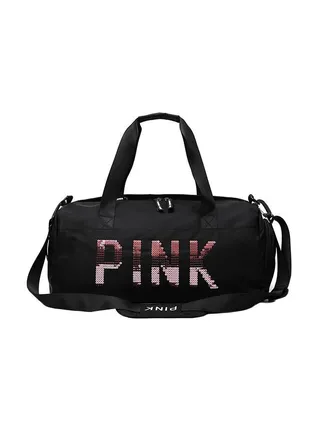 Large Capacity Letter Printed Sequins Duffel Bag Black/Pink 