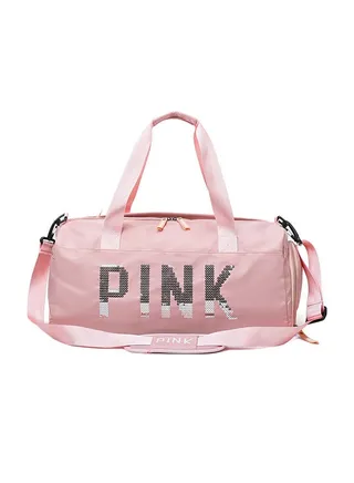 Large Capacity Letter Printed Sequins Duffel Bag Pink/Silver 