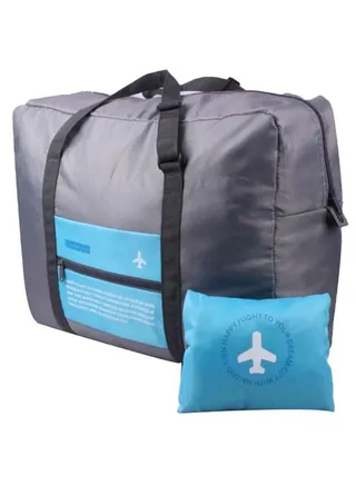 Foldable Waterproof Travel Duffle Bag With Small Case Grey/Blue 