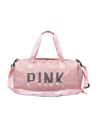 Large Capacity Letter Printed Sequins Duffel Bag Pink/Silver 