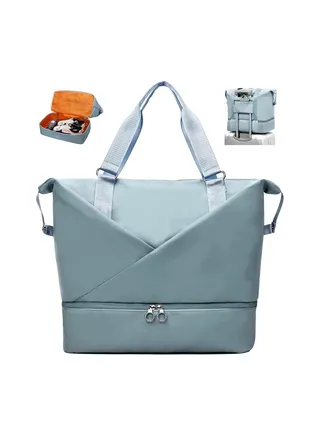 Womens Travel Duffle Bag with Laptop Compartment Water Resistant Gym Weekend Overnight Hospital Holdall Separated Shoes Wet Pocket Sky Blue 