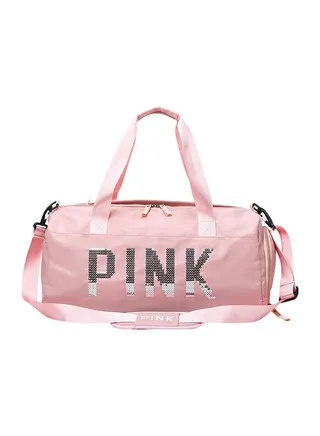 Sweet Ladylike Fashion Sports Plain Duffel Bag Pink/Black/White 