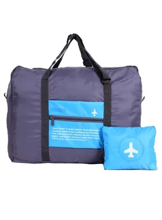 Foldable Waterproof Travel Duffle Bag With Small Case Grey/Blue 