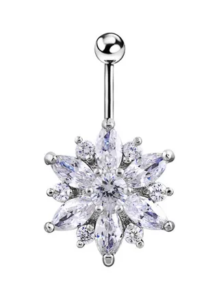 Rhinestone Inlaid Flower Belly Button Navel Ring 