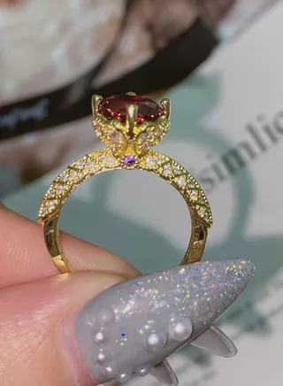 Sparkly Red Diamond Gold Plating  Ring Adjustable Wedding Ring 
