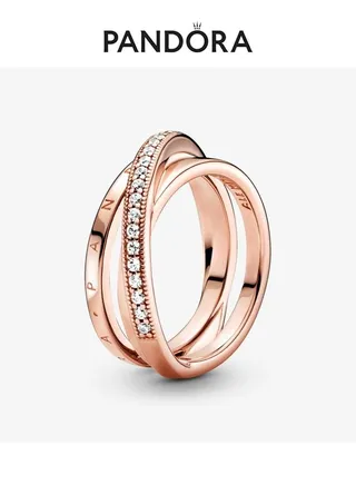 Pandora women's ring rose gold diamond ring exquisite and fashionable (size: 50) 