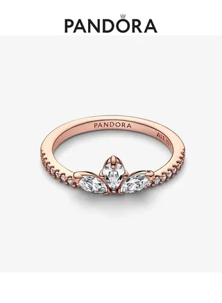 Pandora's new women's ring rose gold clover petal ring fashionable diamond (size: 50) 