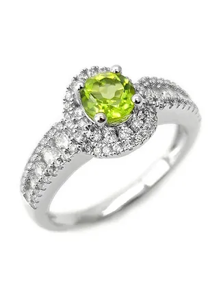 925 Sterling Silver 18K Gold Plated Peridot Stud Ring 