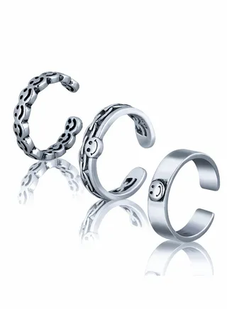 3 Pcs Smiley Face Ring Set, Adjustable Vintage Silver Smiling Happy Funny Rings Adjustable Open Knuckle Ring Smiling Face Rings for Women Men 