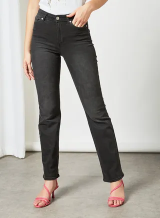 High Waist Flared Jeans Dark Grey Denim 