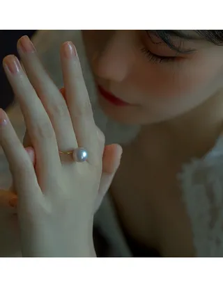 Natural Big Freshwater Pearl Ring S925 Silver Plated With 18k Gold 