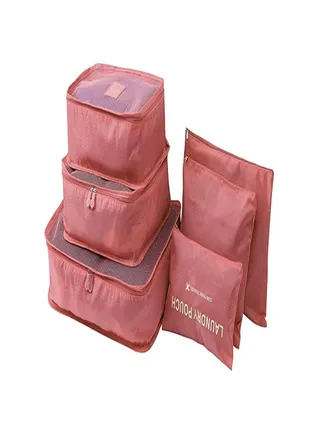 6-Piece Outdoor Traveling Household Clothing Storage Bag Set Pink Medium 