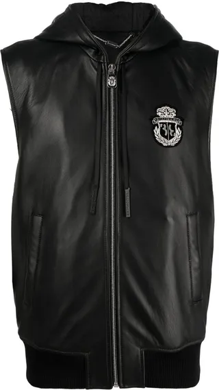 Sleeveless Hooded Leather Zip Vest