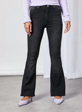 High Waist Flared Hem Jeans Anthracite 