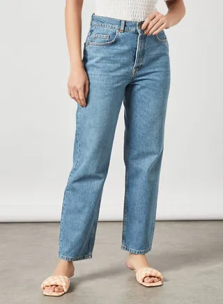 High Waist Straight Fit Jeans Medium Blue 
