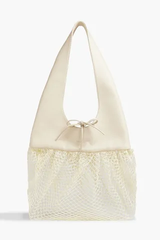 Textured-leather and fishnet tote