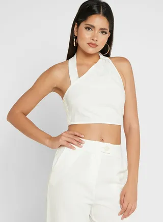 One Shoulder Button Detail Top 